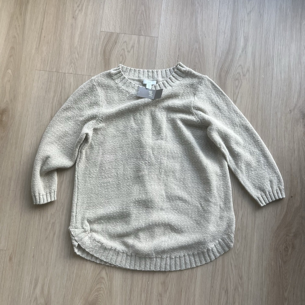 J.JILL‎ Beige Cotton Pullover Sweater Womens XS Petite 3/4 Sleeve Spring